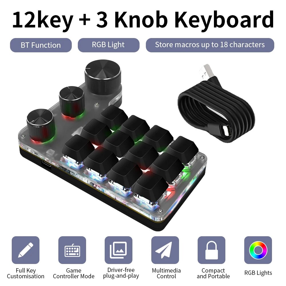 Gaming Keyboard Mini Mechanical - Programowanie Bluetooth Makro Niestandardowa 3-rękowa klawiatura