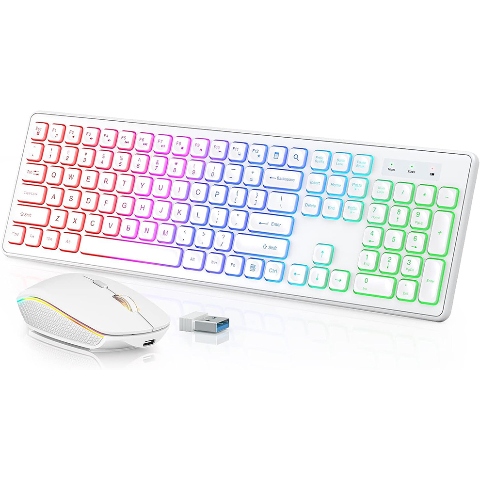 Gaming Keyboard Ergonomic - Podświetlana bezprzewodowa klawiatura i mysz, ciche